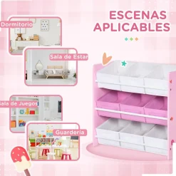 ZONEKIZ Homcom - Estantería infantil con 9 cajas Rosa* Estilo De Vida