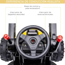 Homcom - Excavadora Tractor Vehículo de batería Amarillo* Vehículos De Batería O A Pedales