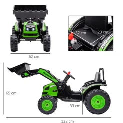 Homcom - Excavadora Tractor Vehículo de batería Verde* Vehículos De Batería O A Pedales