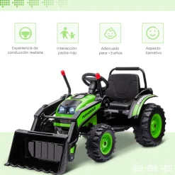 Homcom - Excavadora Tractor Vehículo de batería Verde* Vehículos De Batería O A Pedales