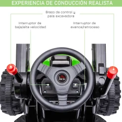 Homcom - Excavadora Tractor Vehículo de batería Verde* Vehículos De Batería O A Pedales