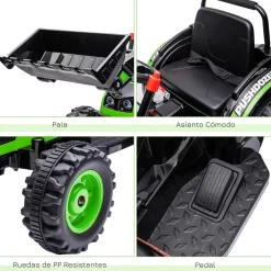 Homcom - Excavadora Tractor Vehículo de batería Verde* Vehículos De Batería O A Pedales