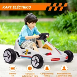 AIYAPLAY Homcom - Kart eléctrico Blanco con luz y música* Vehículos De Batería O A Pedales