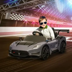 AIYAPLAY Homcom - Maserati GT2 eléctrico Gris con mando* Vehículos De Batería O A Pedales
