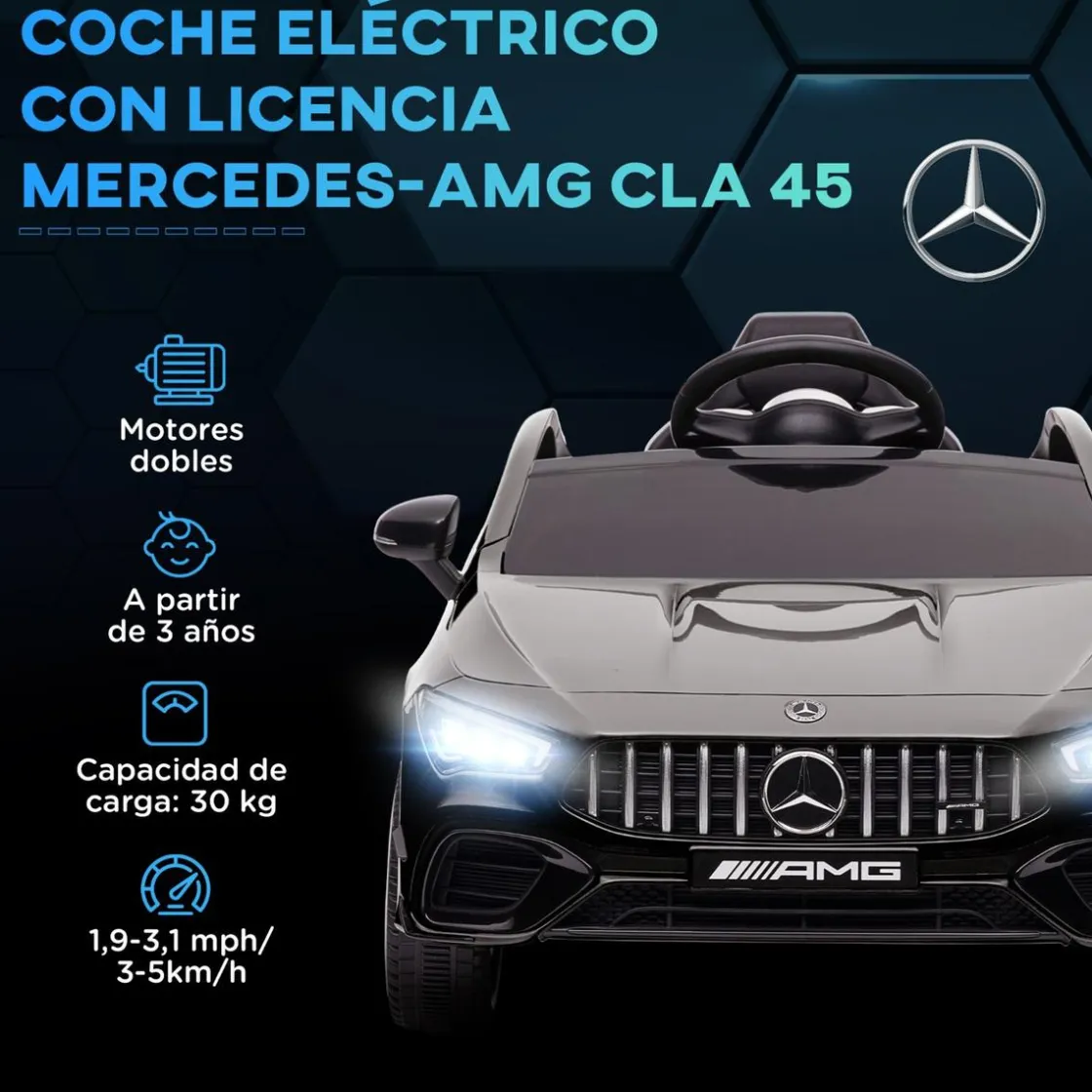 AIYAPLAY Homcom - Mercedes Benz AMG CLA 45 eléctrico Negro con mando