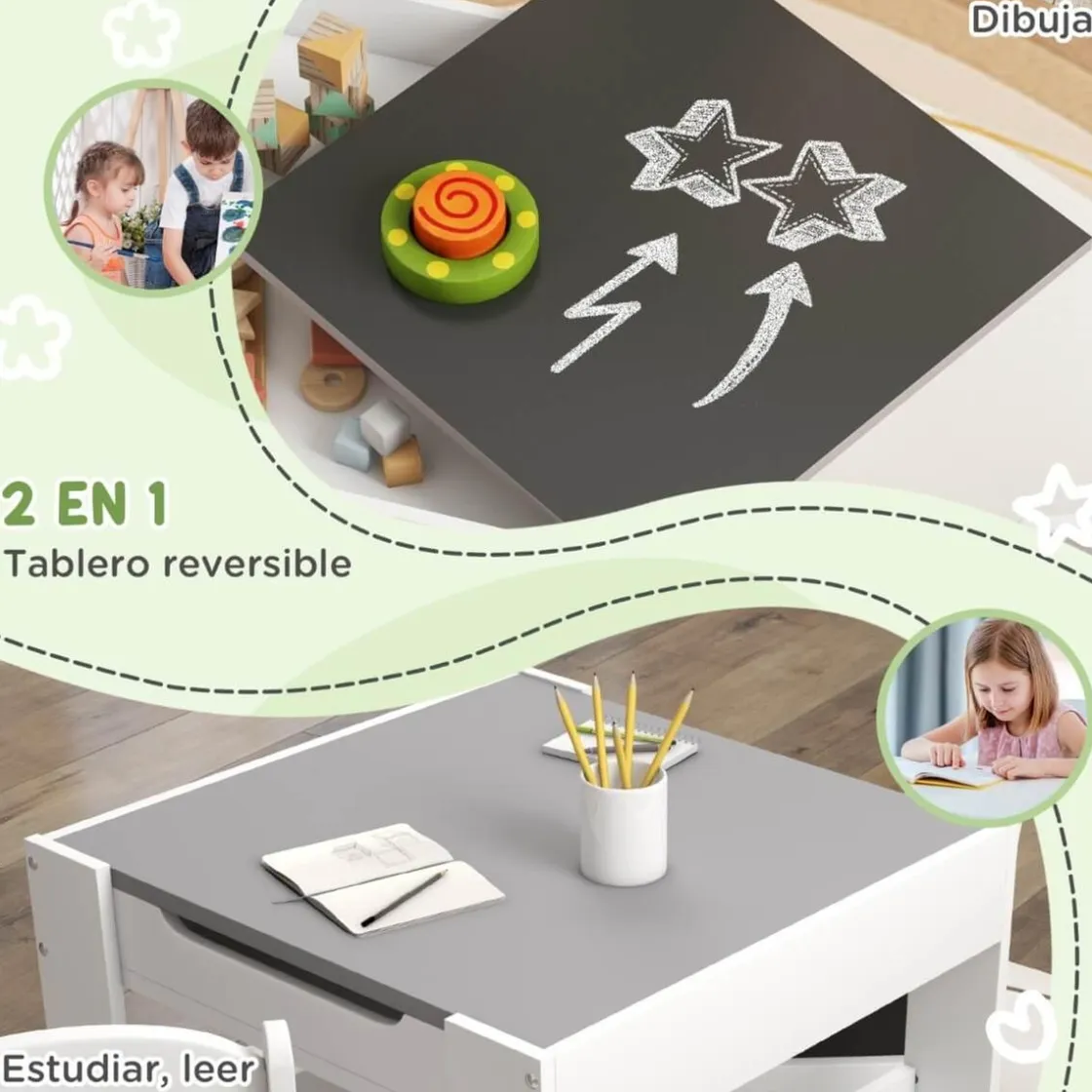 Homcom - Mesa + 2 sillas infantiles Blanco* Estilo De Vida