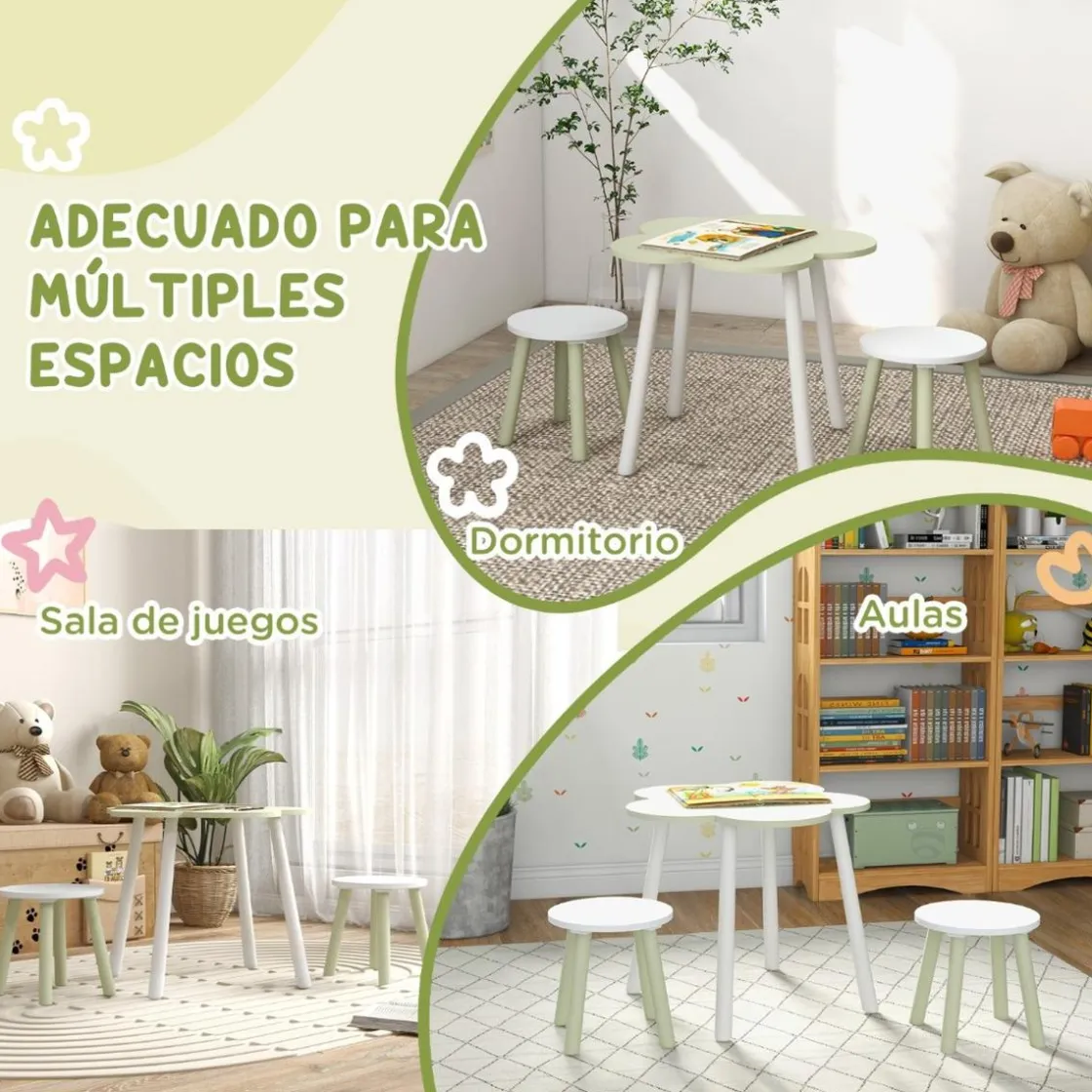 Homcom - Mesa Flor y bancos Verde y Blanco* Estilo De Vida