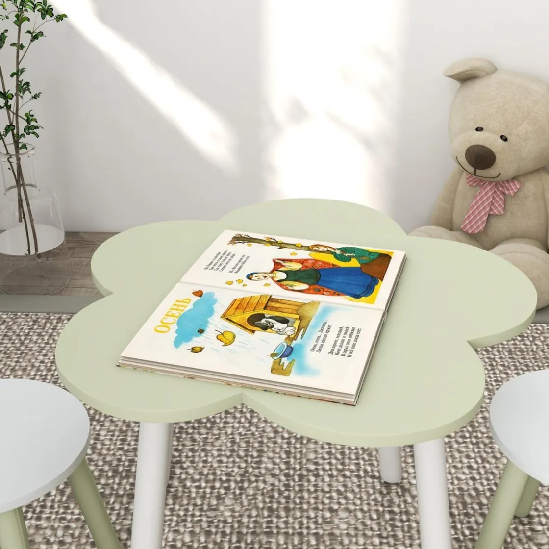 Homcom - Mesa Flor y bancos Verde y Blanco* Estilo De Vida