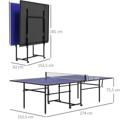 SPORTNOW Homcom - Mesa Ping Pong plegable con 4 ruedas