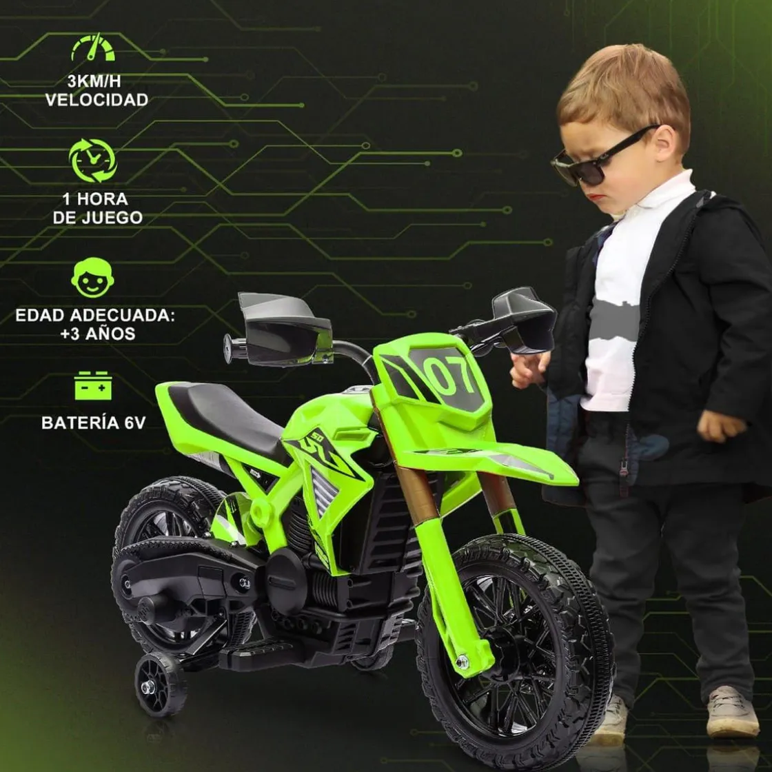 AIYAPLAY Homcom - Moto eléctrica batería 6 V Verde