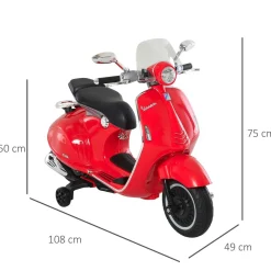 Homcom - Moto eléctrica infantil roja - Vespa Scooter* Vehículos De Batería O A Pedales