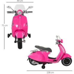 Homcom - Moto Eléctrica Vespa Infantil Rosa* Vehículos De Batería O A Pedales