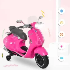 Homcom - Moto Eléctrica Vespa Infantil Rosa* Vehículos De Batería O A Pedales