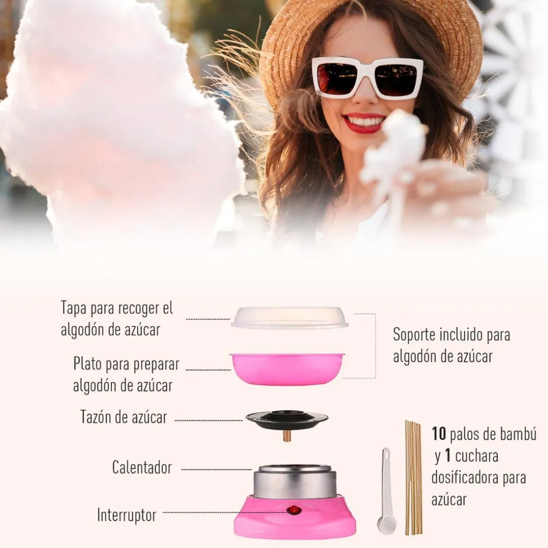 Homcom - Máquina Rosa de Algodón de Azúcar* Figuras De Acción