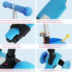 Homcom - Patinete evolutivo con asiento azul