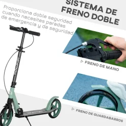 Homcom - Patinete plegable aluminio verde mint