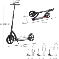 Homcom - Patinete plegable aluminio negro