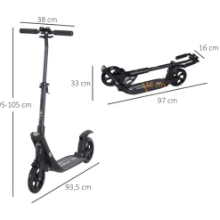 Homcom - Patinete Scooter Ajustable 2 ruedas Grande Negro* Patines Y Monopatines