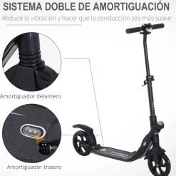 Homcom - Patinete Scooter Ajustable 2 ruedas Grande Negro* Patines Y Monopatines