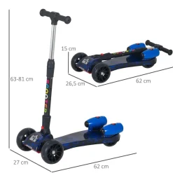 Homcom - Patinete scooter Azul con efectos de luz y sonido