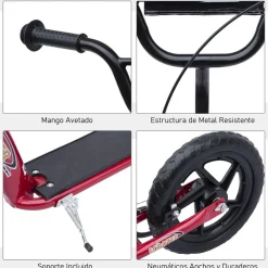Homcom - Patinete Scooter Ajustable 2 ruedas Rojo* Patines Y Monopatines