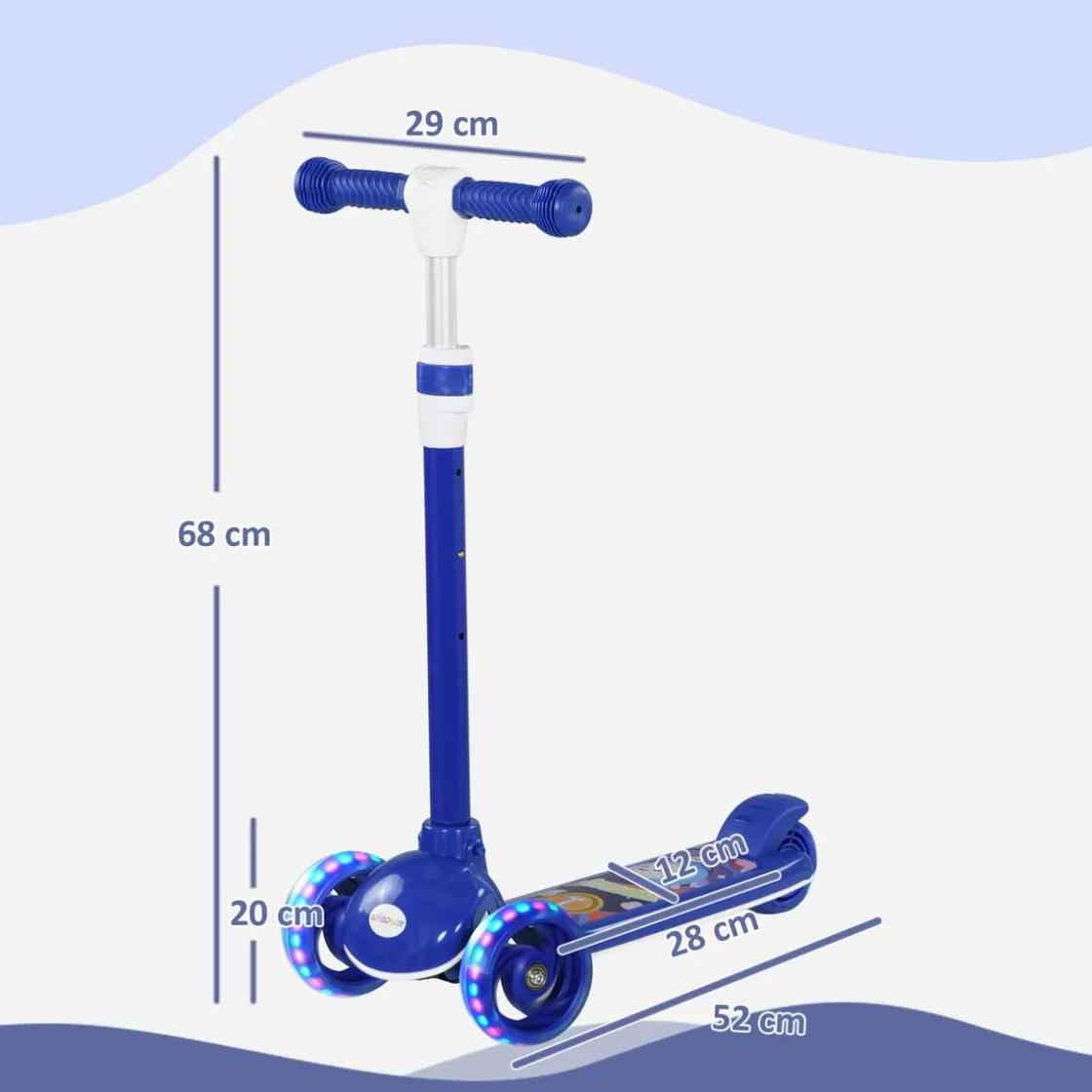 AIYAPLAY Homcom - Patinete Tri-scooter Azul con luces