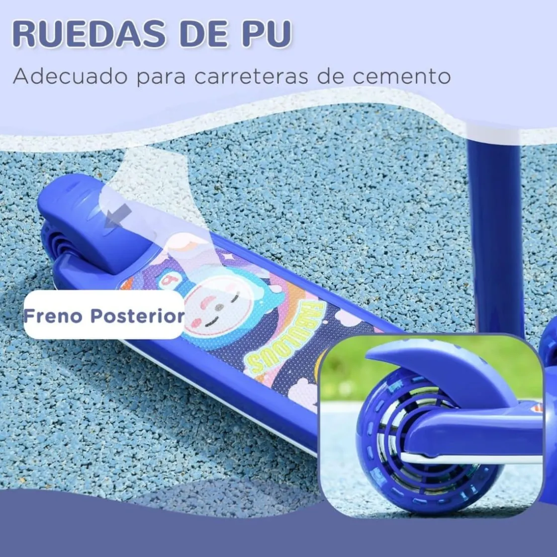 AIYAPLAY Homcom - Patinete Tri-scooter Azul con luces