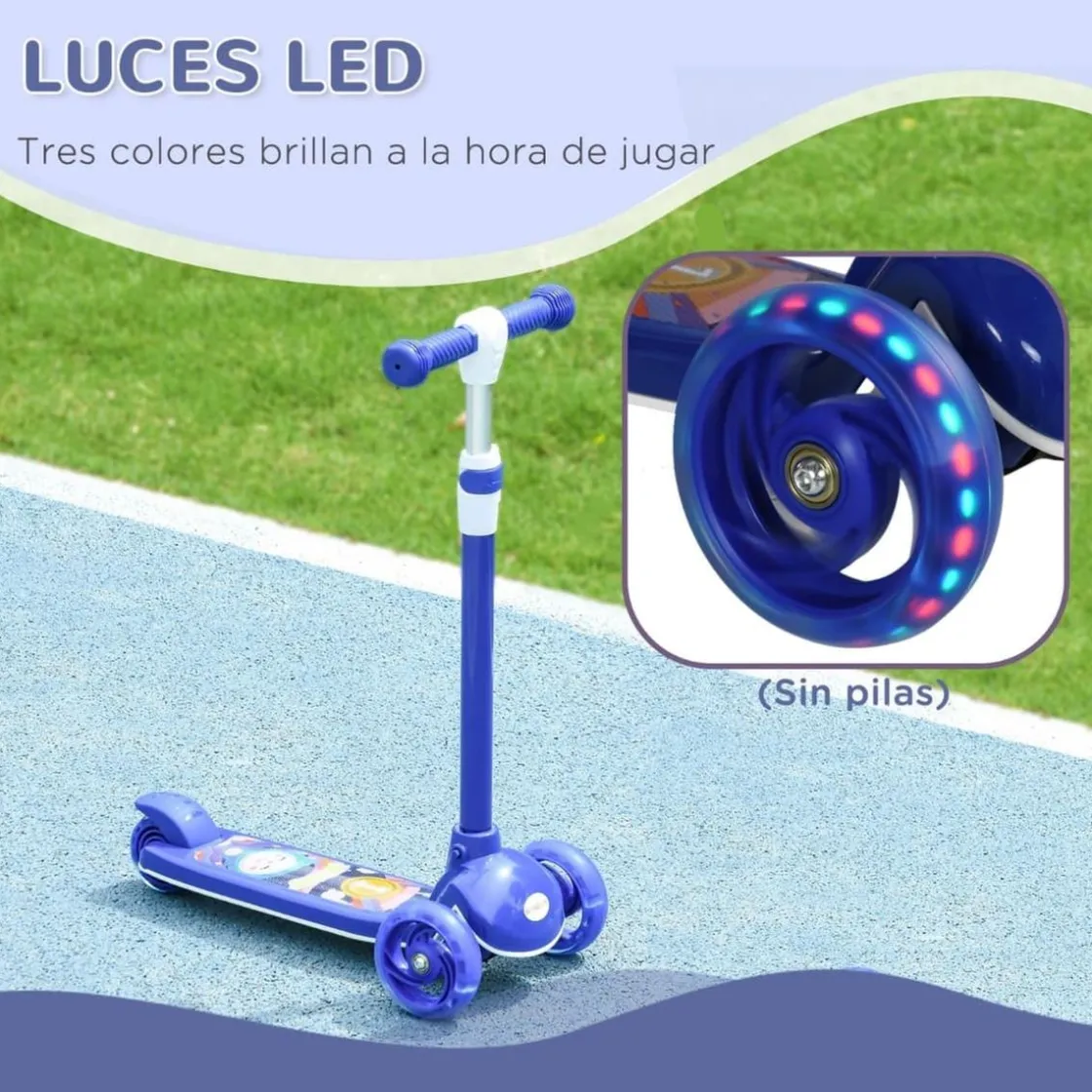 AIYAPLAY Homcom - Patinete Tri-scooter Azul con luces