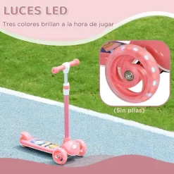 AIYAPLAY Homcom - Patinete Tri-scooter Rosa con luces