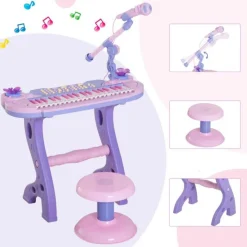 Homcom - Piano Infantil 37 Teclas Rosa