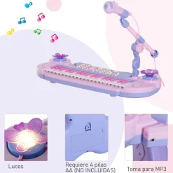 Homcom - Piano Infantil 37 Teclas Rosa