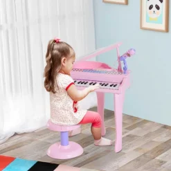 Homcom - Piano Infantil Electrónico Rosa