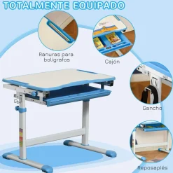 Homcom - Pupitre infantil con silla Azul y Blanco* Estilo De Vida