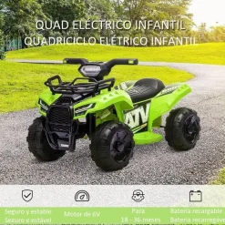 Homcom - Quad eléctrico con faros LED verde