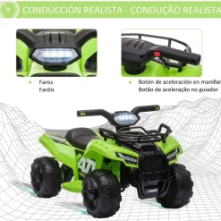 Homcom - Quad eléctrico con faros LED verde