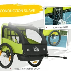 Homcom - Remolque para bicicleta Verde* Bicicletas|Portabebés Y Bici·Bicicleta Y Accesorios