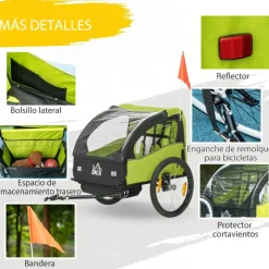 Homcom - Remolque para bicicleta Verde* Bicicletas|Portabebés Y Bici·Bicicleta Y Accesorios