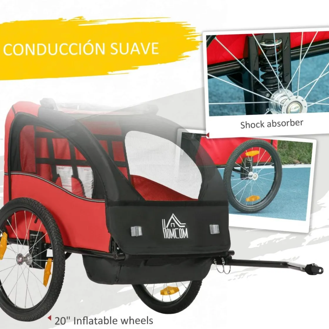 Homcom - Remolque para bicicleta Rojo