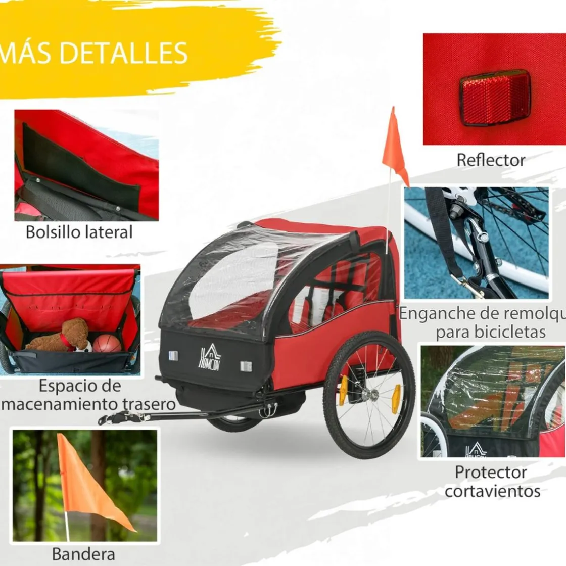 Homcom - Remolque para bicicleta Rojo