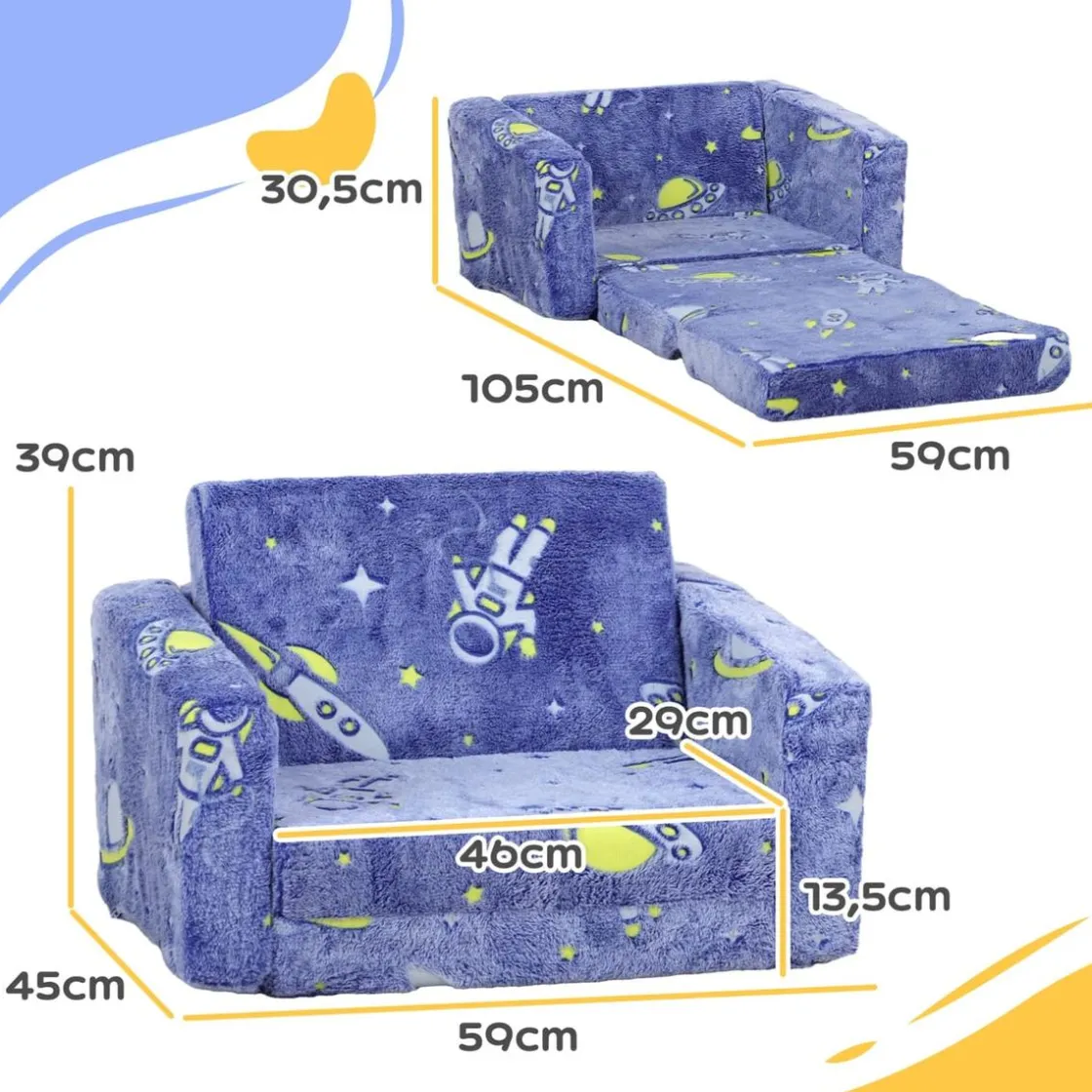 AIYAPLAY Homcom - Sillón infantil Azul brilla en la oscuridad* Estilo De Vida
