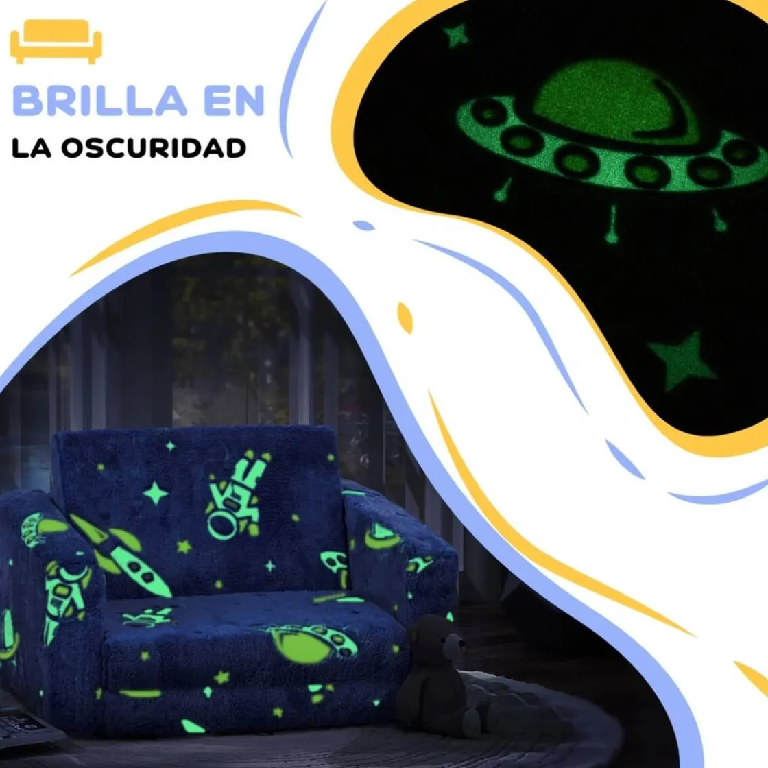 AIYAPLAY Homcom - Sillón infantil Azul brilla en la oscuridad* Estilo De Vida