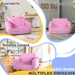 AIYAPLAY Homcom - Sillón infantil Rosa brilla en la oscuridad