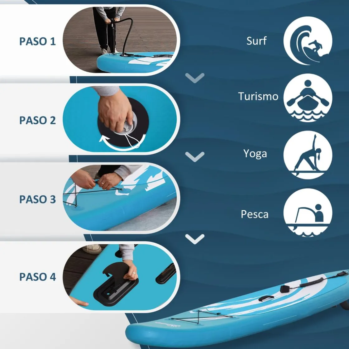 Outsunny Homcom - Tabla de paddle surf hinchable Azul* Deportes