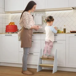 AIYAPLAY Homcom - Taburete 2 peldaños Blanco