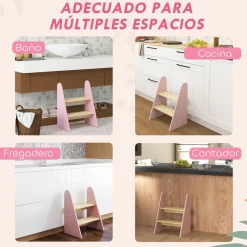 AIYAPLAY Homcom - Taburete Escalera infantil madera Rosa* Estilo De Vida