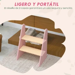 AIYAPLAY Homcom - Taburete Escalera infantil madera Rosa* Estilo De Vida