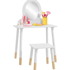 AIYAPLAY Homcom - Tocador básico con espejo y taburete madera Blanco