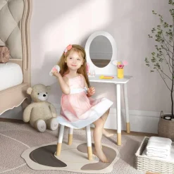 AIYAPLAY Homcom - Tocador básico con espejo y taburete madera Blanco