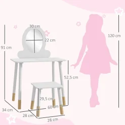 AIYAPLAY Homcom - Tocador básico con espejo y taburete madera Blanco