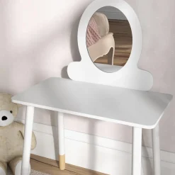 AIYAPLAY Homcom - Tocador básico con espejo y taburete madera Blanco